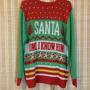 ELF‎ SANTA I KNOW HIM Unisex L/XL Ugly Christmas Sweater Holiday Party Office